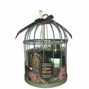 Petite cage vert foncé avec bougie et diffuseur de parfum