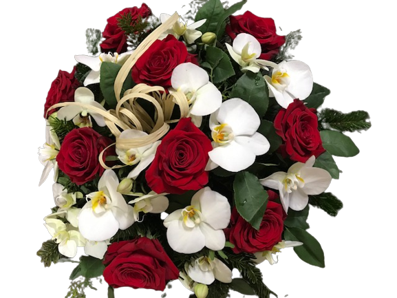 Bouquet roses et orchidées